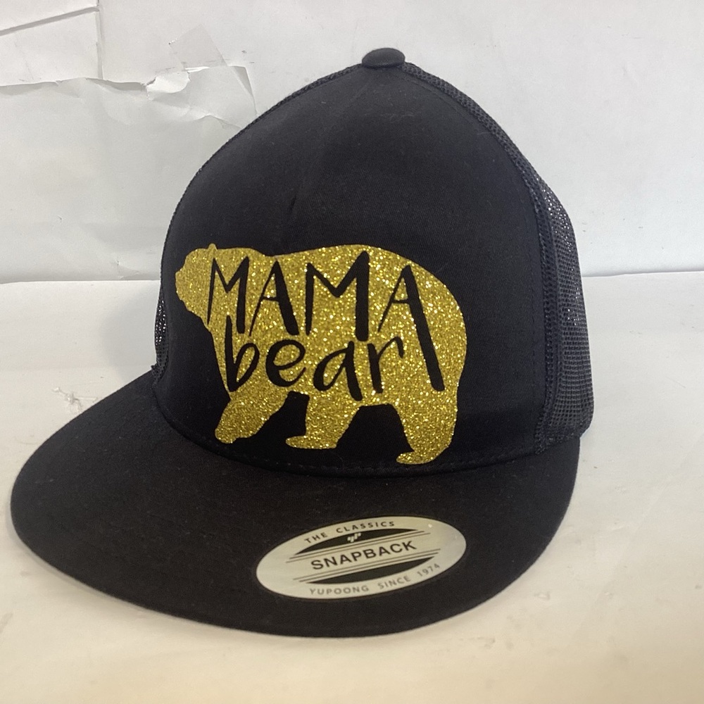 MAMA Bear Snap Back Hat Black and Gold one size